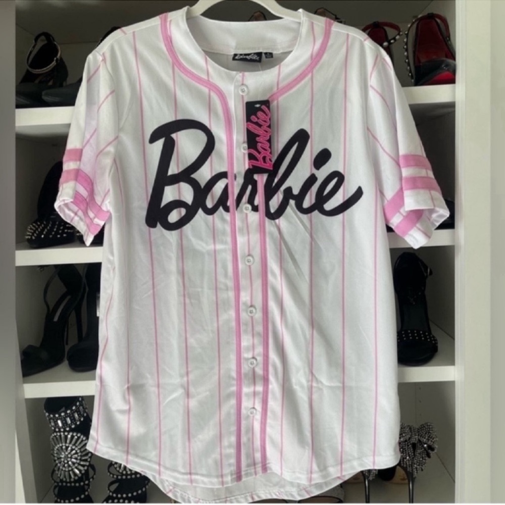 Official Barbie Baseball Jersey Size S/M/L Pink & White New